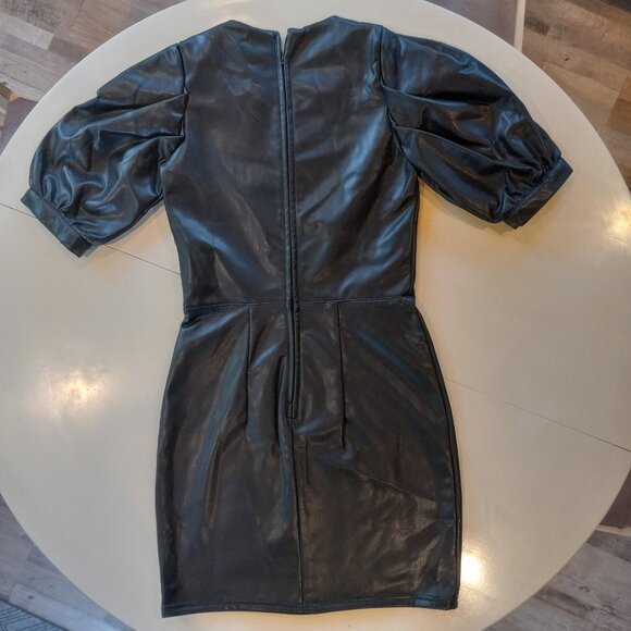 BNWT H&M Divided Black Faux Leather Puff Sleeve Mini Dress XS - Picture 3 of 15